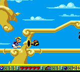 Rayman blown away by a blowing trumpet.