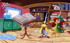 The Wizard and Betilla the fairy watch over the Magic Book of Knowledge