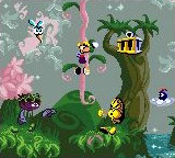 An early location in Spellbound Forest, featuring another unknown enemy with what seems to be a totem face spitting a projectile. What appears to be a flying ring with a giant mosquito proboscis reminiscent of Bzzit and Moskito is featured as well, and an antitoon is also seen standing on a cloud.