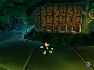 Rayman charging his fist in an early version of the game