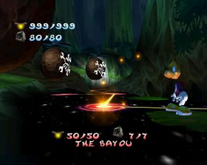 In the original version of Rayman 2, holographic helicopter bombs are used to represent the Bayou.