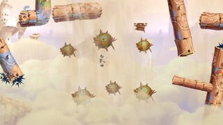 Rayman moving between a group of spiky birds.