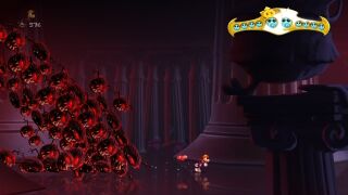 Rayman escaping a group of dark creatures.