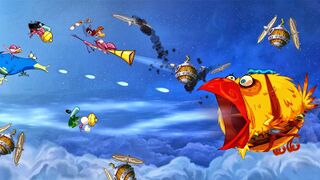 The heroes fighting Boss Bird.