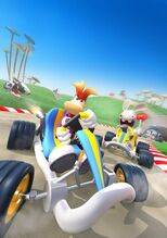 Artwork for Rayman Kart, used in the ad on the left.