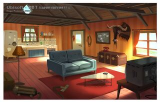 Rayman's house, where the flying shell photo can be seen.