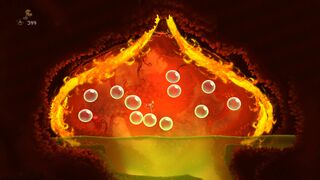 A group of raising bubbles in the Back to Origins mode in Rayman Legends.