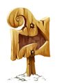 A wooden arrow.