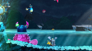 The first cage, and a Murray knocking pink spiky fish out of the water.