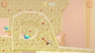 Rayman bouncing between several layers of the level