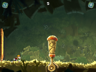 Rayman running towards an angry switch