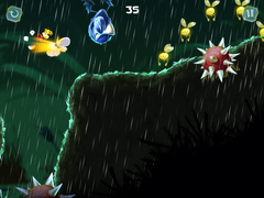 Rayman kicking a Psychlops in the Swamp