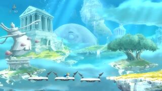 Rayman on a flying platform.