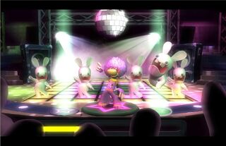 Rabbids dancing with Rayman.