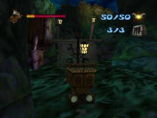 Rayman piloting a warship to free the baby Globoxes from the Iron Mountains.