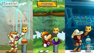 Rayman using a plum in his variant of the "Relic of the Lost Temple" emote from Brawlhalla.