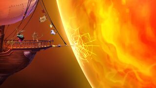 The Magician and the Lividstones screaming in fear as the orange sphere crackles.