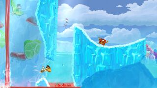 The players grow back to normal size through the funnel as they continue the chase.