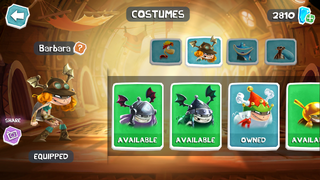 Costumes are bought with gems. Though, the player must select the desired costume in order to view the price. The player also can change costumes here as long as the costume has been bought.