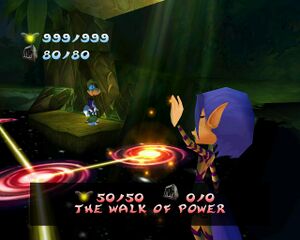 A holographic Ly greets Rayman at the entrance to the Walk of Power in the Hall of Doors.