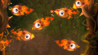 A group of flying ghosts on fire.