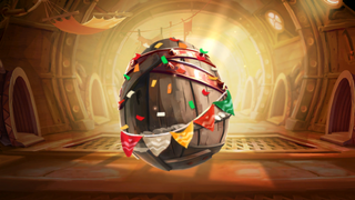 A bronze Surprise Maracas Egg ready to be broken.