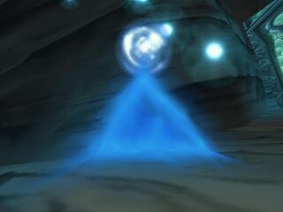 A blue Magic Sphere on its base.