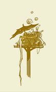 Concept art of Polokus blowing bubbles from a hookah. This would later be used in Rayman Legends.