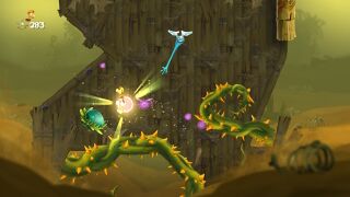 Rayman bouncing towards a Swingman.