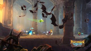 Rayman, Globox, the Grand Minimus and Murfy in a castle.