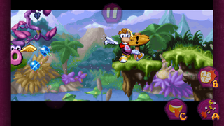 Rayman finishing a stage with Betilla the Fairy.
