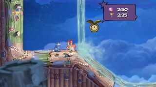 Rayman standing in front of a waterfall.
