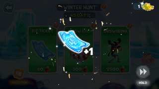 An Ice-Ticket being obtained from the Winter Event menu.