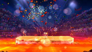 Rayman celebrating his victory.