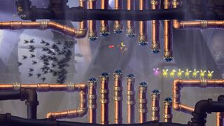 Rayman getting chased by flying creatures in the second secret area.