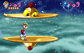 Cymbals have the unfortunate habit of squashing Rayman.