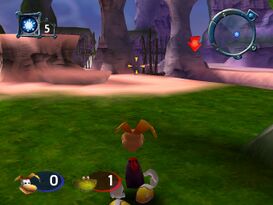 The first player's starting position in Sunset Coast (Rayman M)