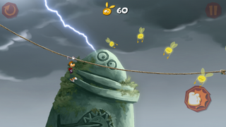 Rayman on a zip-line.