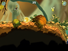 Rayman jumping over closed spiky flowers.