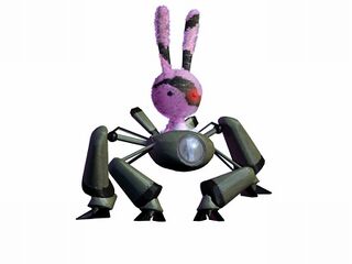 Pink sitting in a four-legged robot