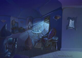 Grub's apartment at night.