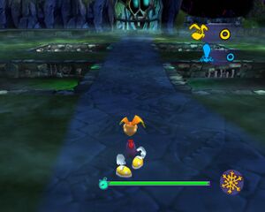 The first player's starting position in Rayman Arena.