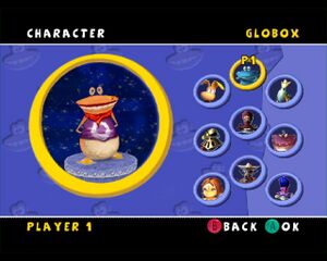 The third, Rayman-themed, alternate skin for Globox in the Gamecube version of Rayman Arena.