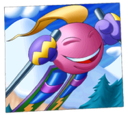 An Electoon skiing. The credits of the original Rayman show that most of the game's characters went on holiday after Mr Dark's defeat.