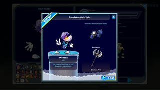 The Psychlops Gauntlets in a pop-up for Raymesis in Brawlhalla