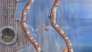 The heroes must fly up a tight passage.