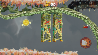 Rayman wall running next to two wooden walls.
