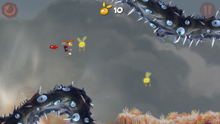 Rayman using his helicopter above a Darkroot.