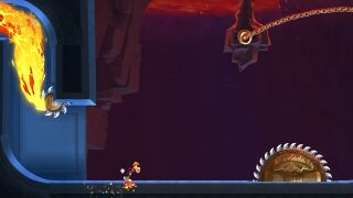Rayman wall running away from a lavaroot.
