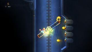 Murfy using the platform to block the fireballs.